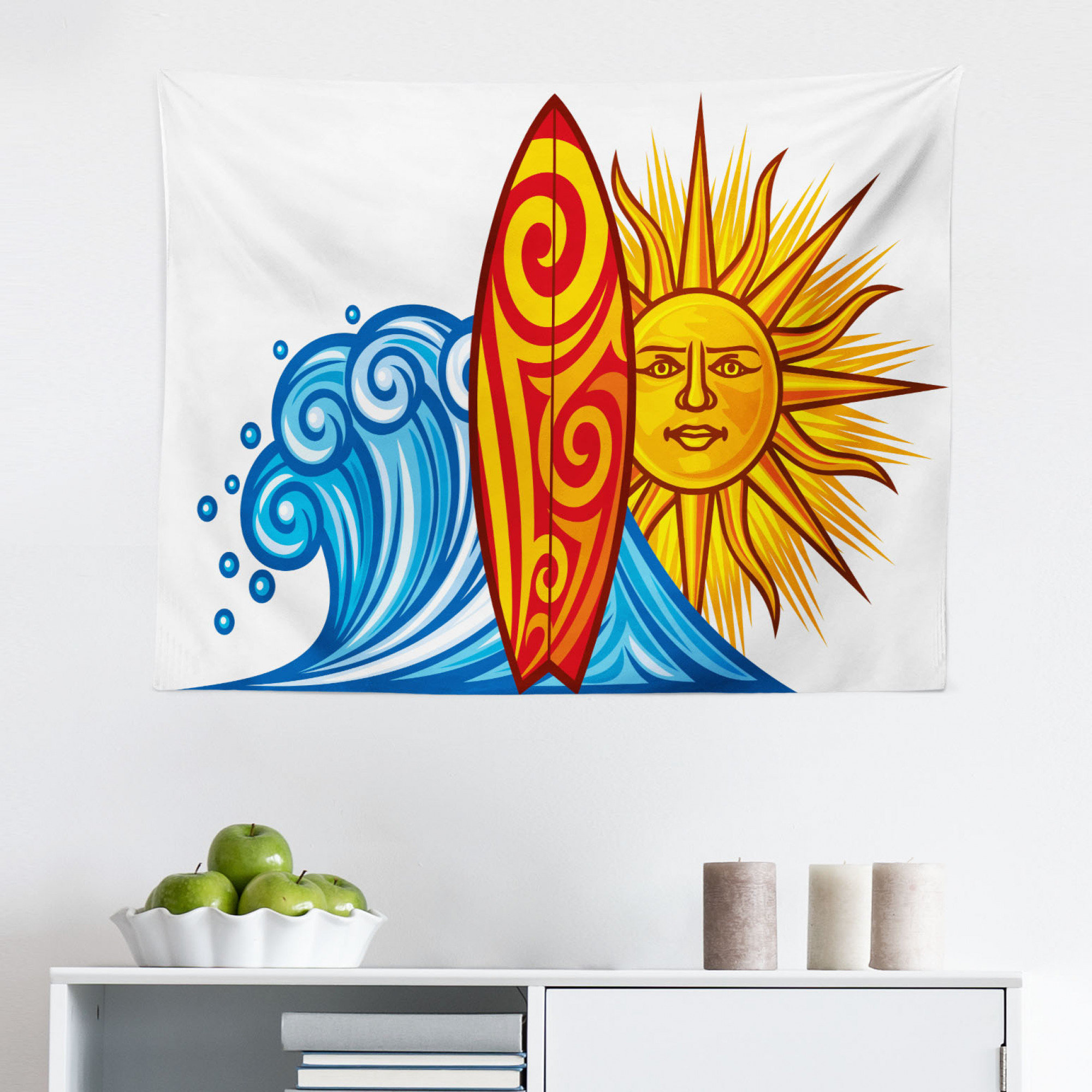 Sun and moon tapestry with waves hot sale