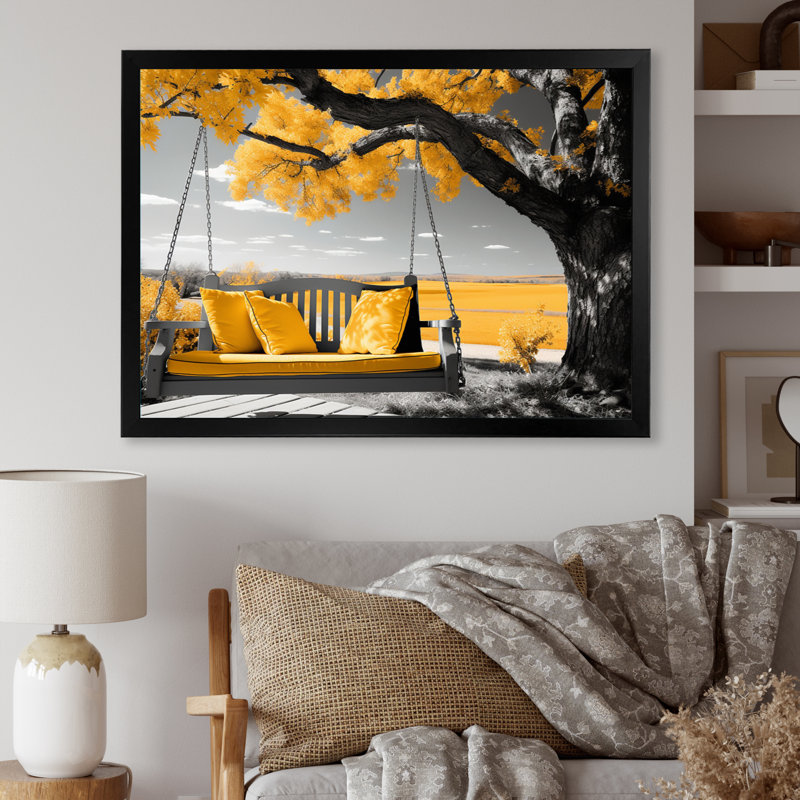 Farmhouse Yellow Country Comfort II - Imprimé, Cadre simple noir, H 16 po x l 32 po x P 1 po