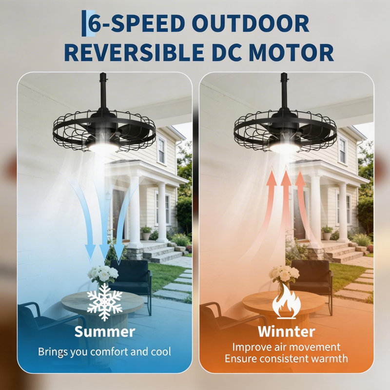20" Outdoor Caged Ceiling Fan with Light, Plug-In Design, Smart App & Remote Control, 6-Speed Reversible DC Motor