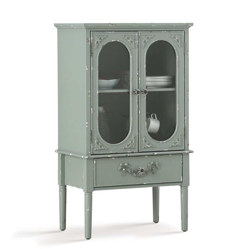 Vaillancourt Glass Paned Distressed Accent Cabinet 