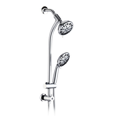 Douchette double style spa - Barre coulissante en acier inoxydable, 7 jets, fixation murale, débit de 1,8 gpm, raccord 1/2".