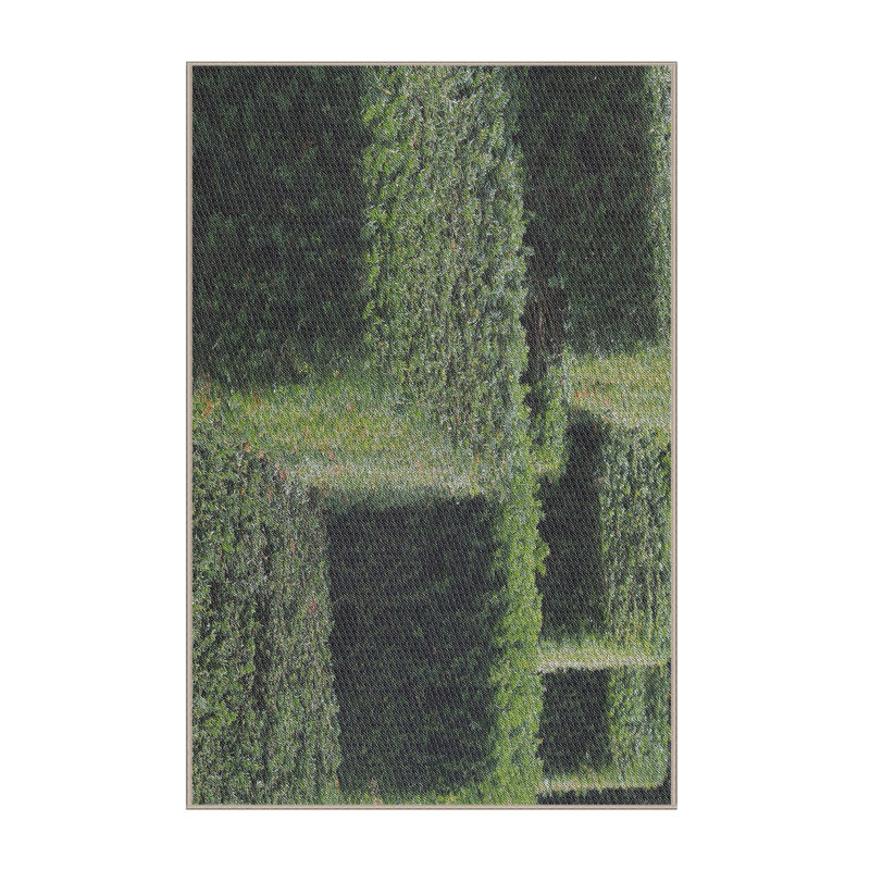Tapis vert / noir en laine et polyester tissé à la machine à motif abstrait, Rectangle 4 pi x 6 pi