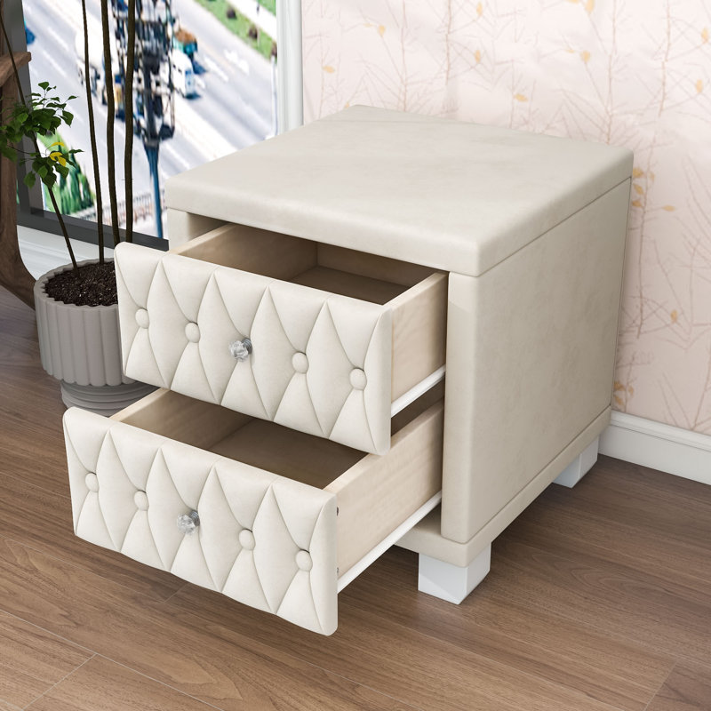 Table de chevet 2 tiroirs Modern, Beige / Blanc