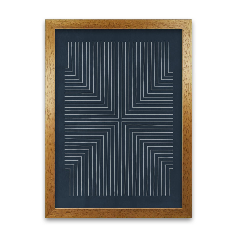Mid Century Geometric Blue Original - Print, 30cm H x 21cm W x 3cm D, Oak Frame