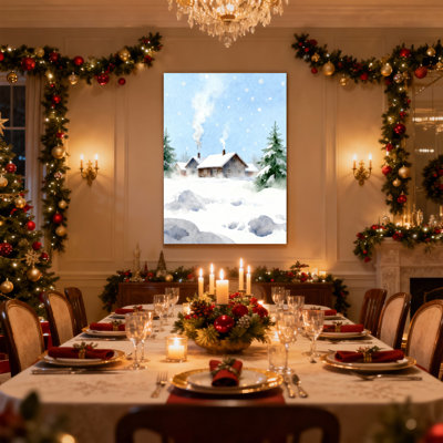«Christmas Winter Cottage», ensemble de 3 impressions sur toile