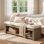 Banc rembourré en bois de 55 pouces avec rangement, banc de bout rustique avec coussin en peluche pour chambre à coucher 