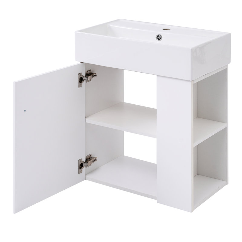 Meuble-lavabo flottant 21,6 po - Lavabo en céramique, rangement à droite, goût moderne 21,6 po avec baignoire moderne et peu encombrante