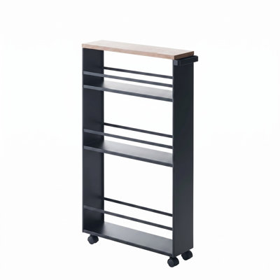 Tower Yamazaki Home Rolling Slim Storage Three Tier Utility Cart With Handle, Steel, Handle, Wheels