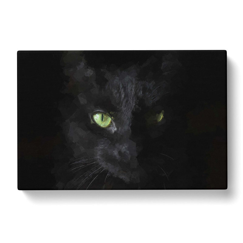 Black Cat With Green Eyes In Abstract - Wrapped Canvas Print, 50cm H x 76cm W x 3cm D