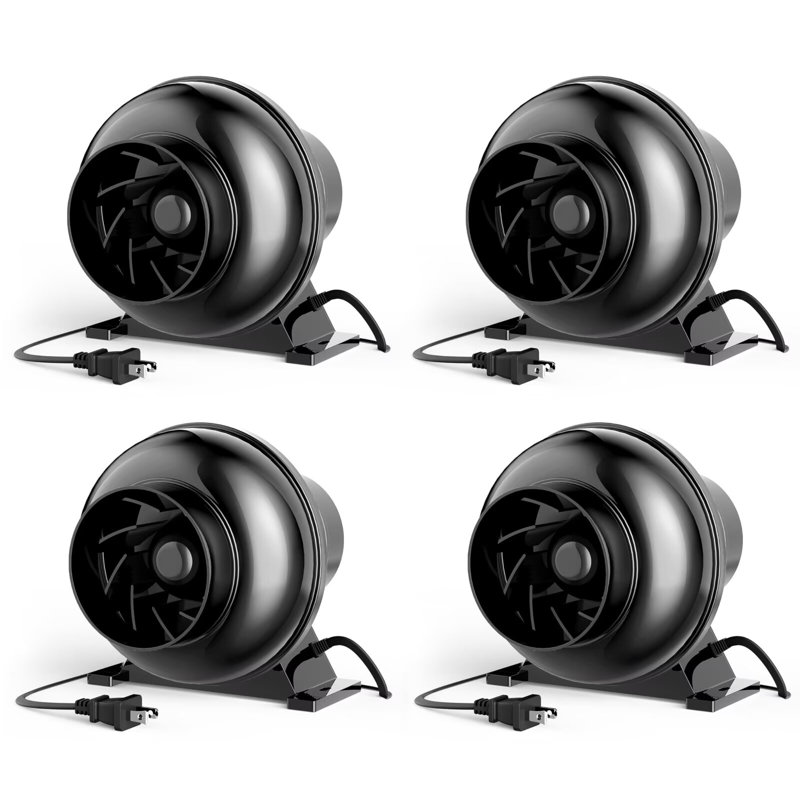 Ventilateur de circulation d'air à conduit en ligne de 4 pouces 195 CFM pour soufflerie de culture hydroponique, serres, grenier, noir, paquet de 4