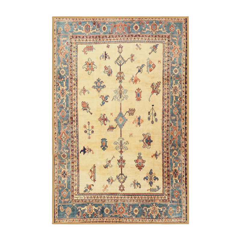 Tapis beige/rouge traditionnel, Rectangle 5 pi x 8 pi