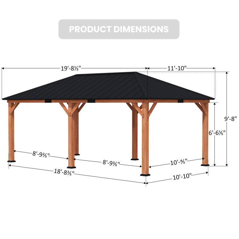 Sequoia 12' X 20' Cedar Framed Hardtop Pavilion Gazebo,Galvanized Steel Roof, Curtain And Netting Included
