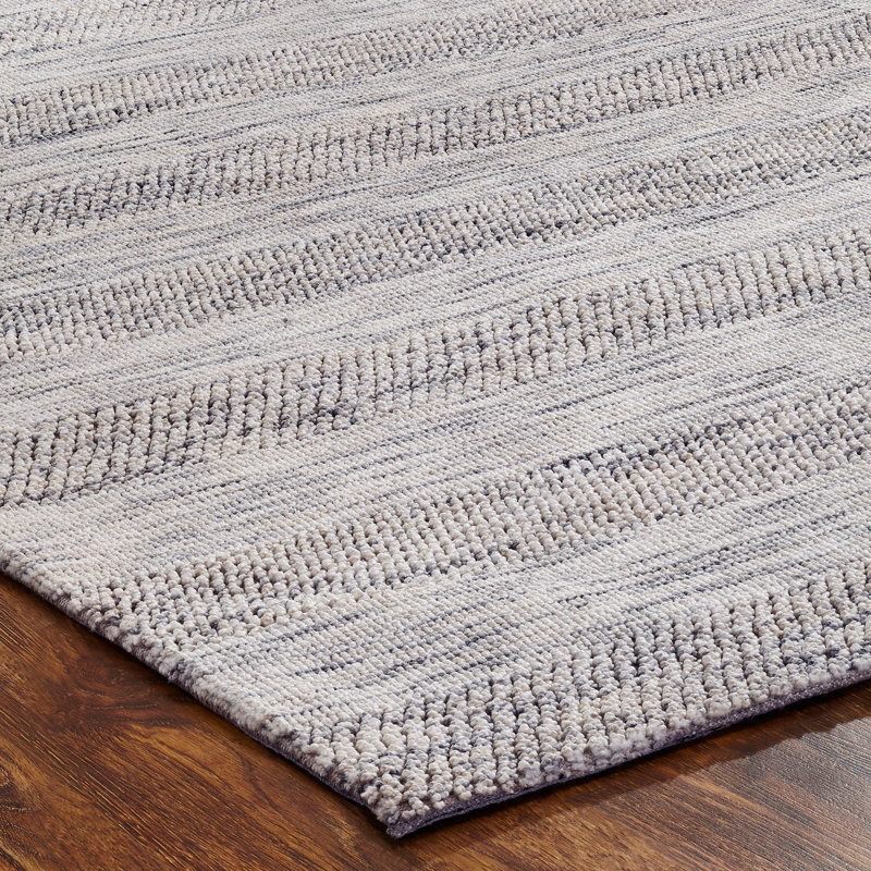 Recker Striped Area Rug in Gray/Beige, Rectangle 5'6" x 8'6"