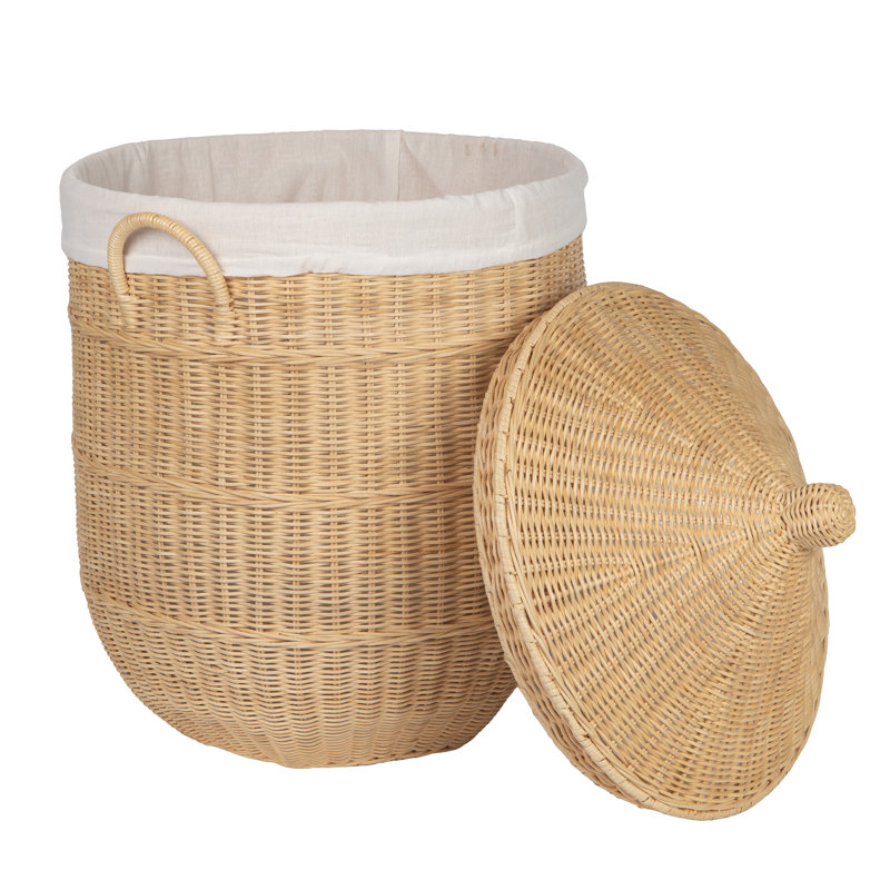 Panier à linge rond en osier avec doublure Noor, naturel