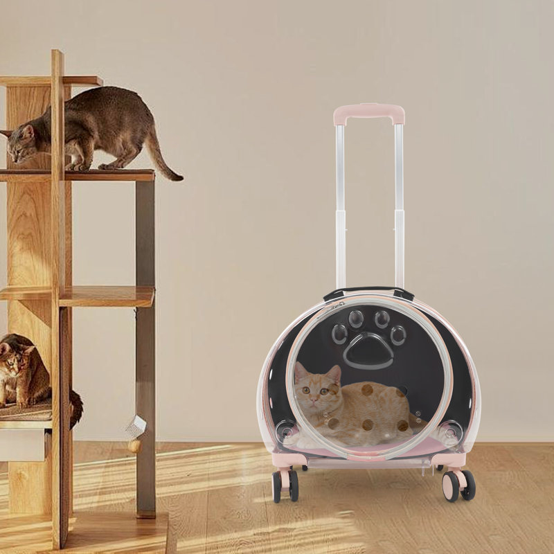 Sac de transport transparent pour animaux 15,7 po avec évents et poignée télescopique, capacité de 19 lb, Rose