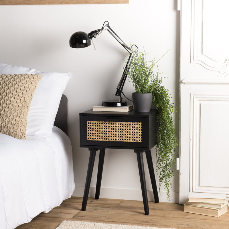 Timothy 40cm W Solid + Manufactured Wood Bedside Table, Black/Oak