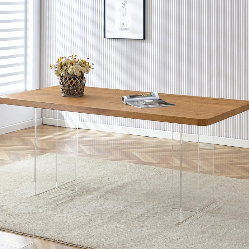 Table rectangulaire moderne en bois avec pieds en acrylique - Bureau d'ordinateur et salle à manger pour plusieurs environnements
