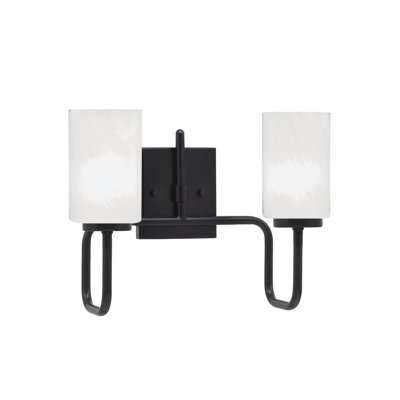 Barre d'éclairage de salle de bain 2 lumières Amarmula, finition noir mat, verre marbré blanc 4 po