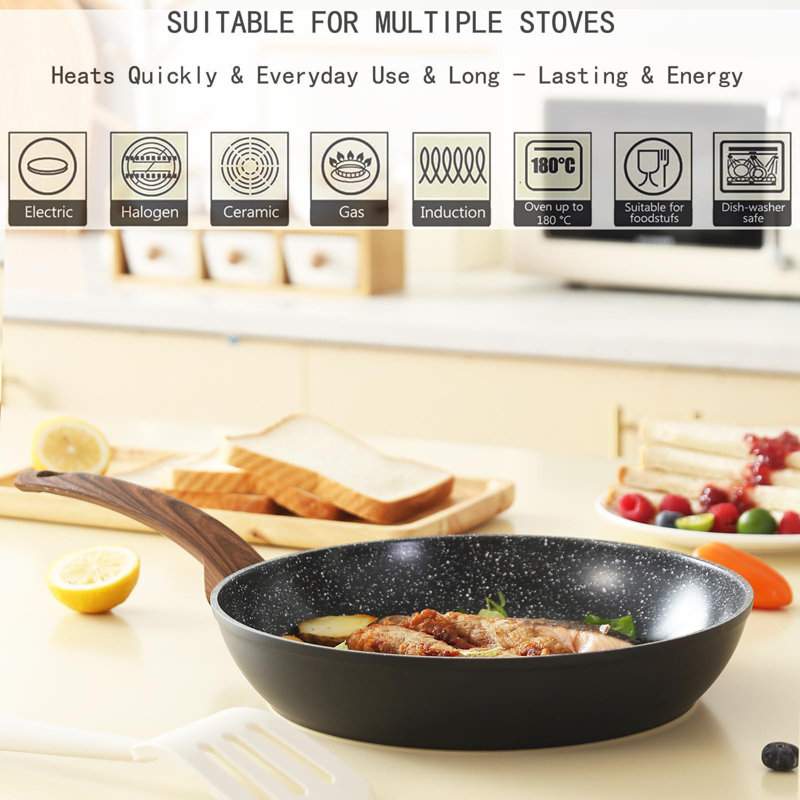 6-Piece Black Granite Non-Stick Aluminum Cookware Set
