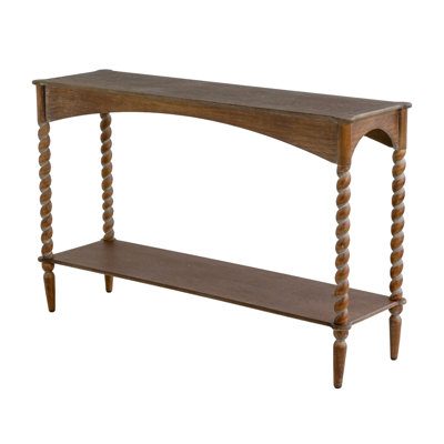 Console 47 x 14 x 30 po en bois brun avec pieds en spirale tournés et tablette inférieure