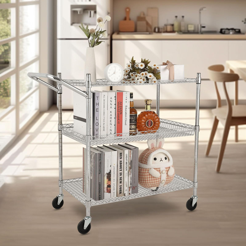 Metal Mesh Cart With Wheels, 36.6" H x 17" W  x 29.5" D