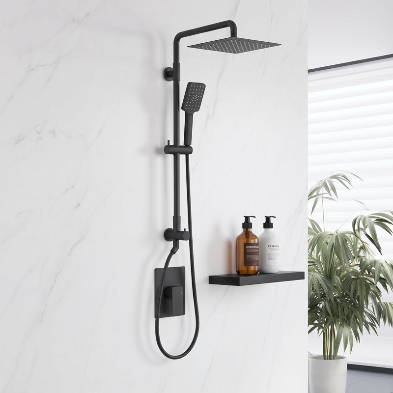 Dual Function Complete Shower System with Rough-in Valve, Matte Black