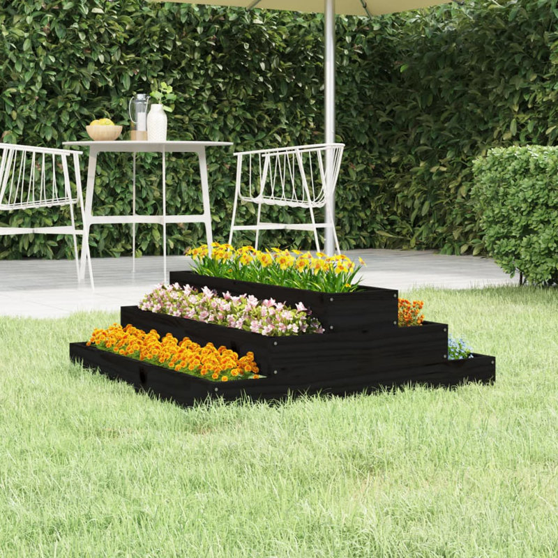 Arevalo Self-Watering Wood Raised Garden Bed, 27cm H x 80cm W x 80cm D, Black