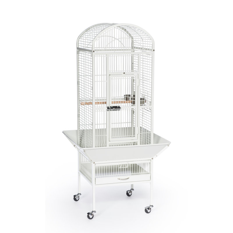 Chalk White Steel Dome Top Bird Cage with Wheels
