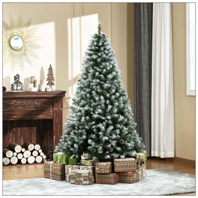 Sapin de Noël artificiel enneigé avec branches réalistes, 61 pommes de pin et 800 pointes