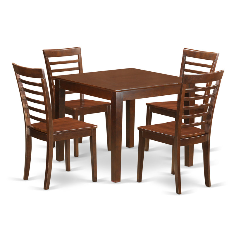 Ensemble de table de salle à manger 5 pièces pour 4 personnes comprenant une table de cuisine carrée et 4 chaises de salle à manger, acajou