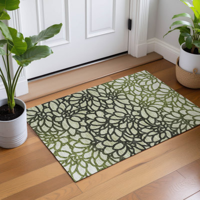 Machine Washable Indoor/Outdoor Chantille ACN2412 Botanical Rug