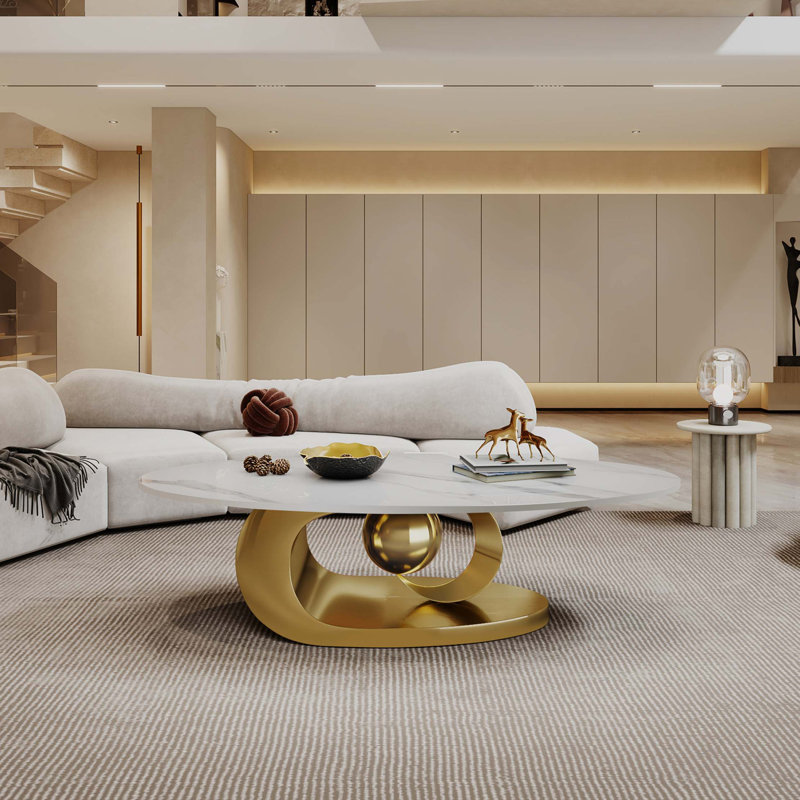 Exquisite Marble Coffee Table with Innovative Stainless Steel Base for Stylish Spaces, Gold