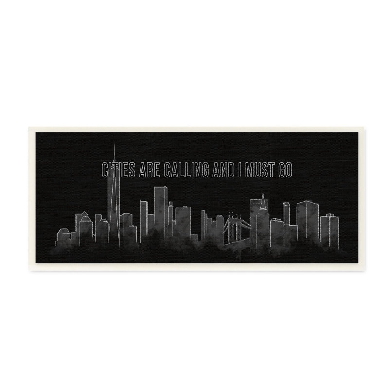 «Cities Are Calling Black Landscape Dessin», impression, Plaque murale, H 7 po x l 17 po