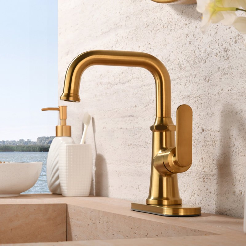 Remeslo Collection Single-Handle Deckmount Lavatory Bathroom Faucet with Drain Assembly - Brushed Gold, Brushed Gold