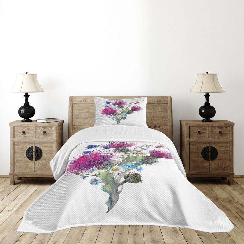 Ambesonne Dragonfly Bedspread Summer Meadow Herbs Multicolor