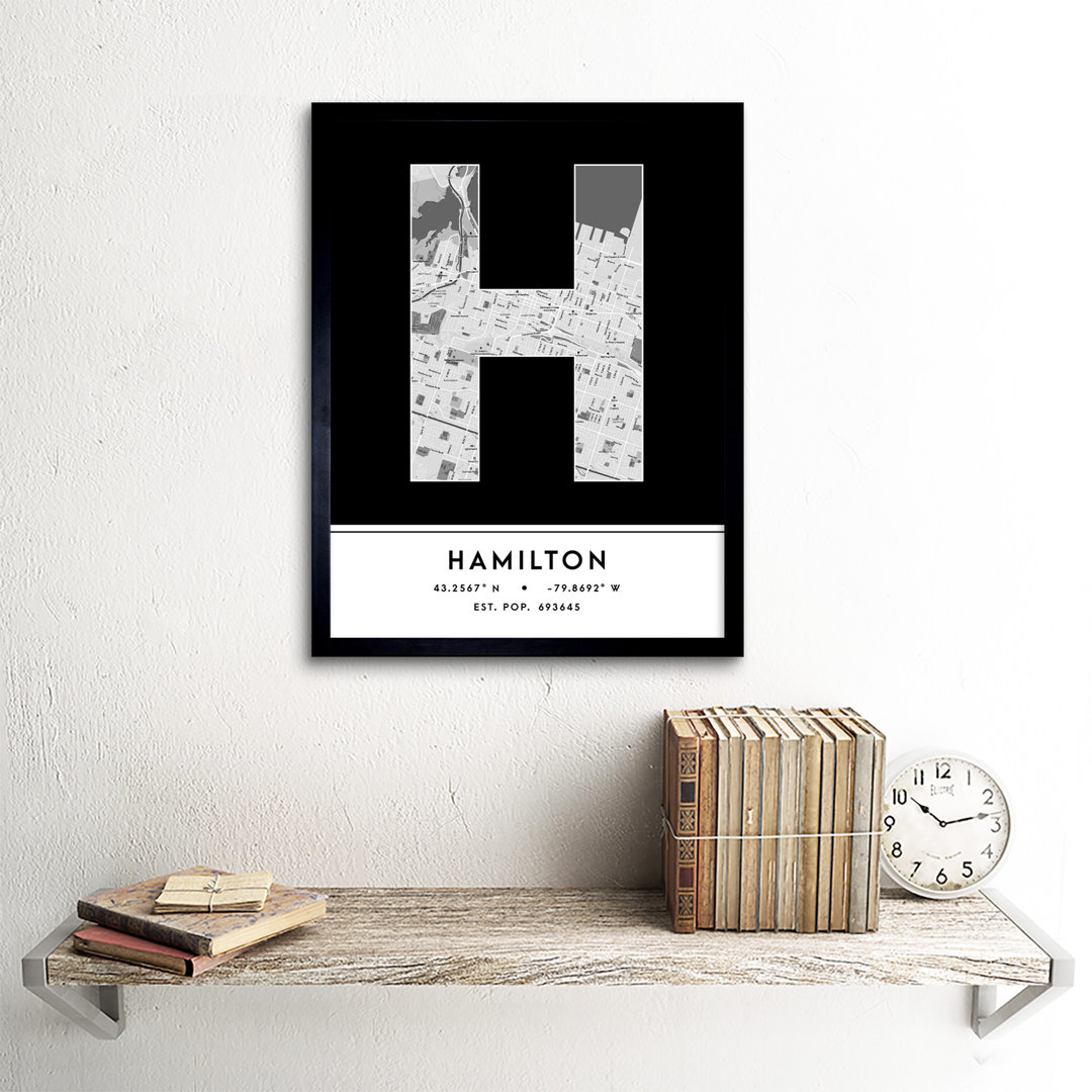 Hamilton City Map Hamilton Canada City Map Black And White - Single Picture Frame Typography