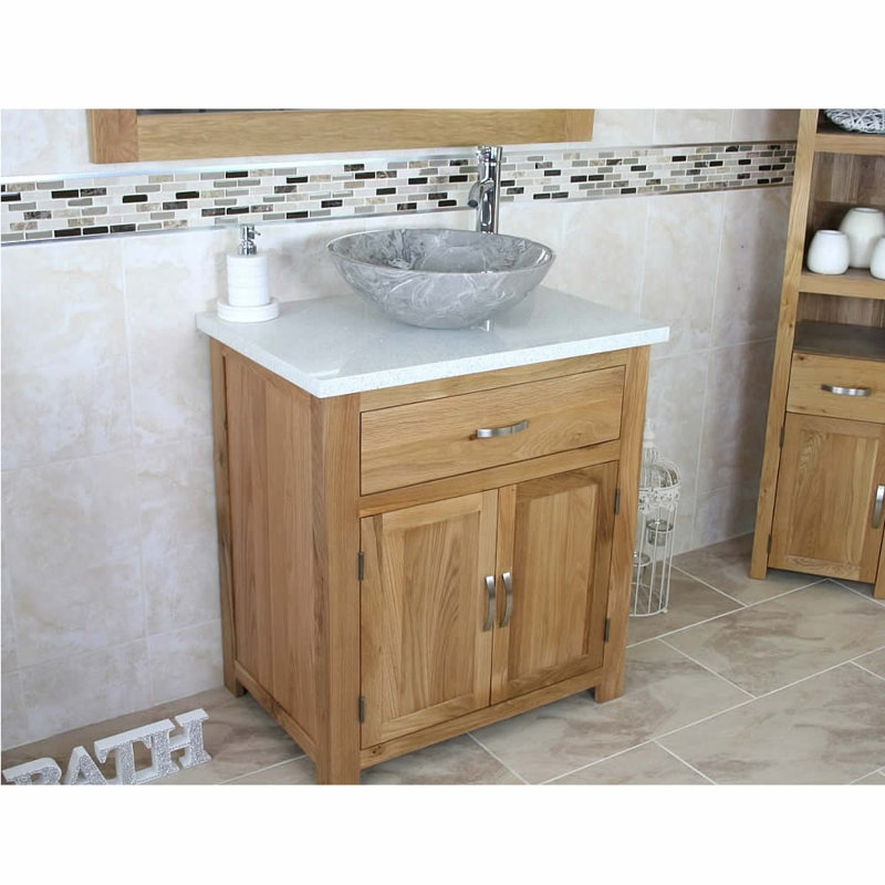 Deckert 750mm Single Bathroom Vanity with Vessel Stone Basin, Grey, White