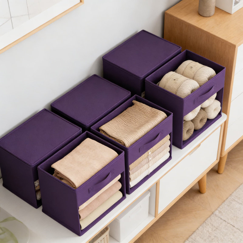 Foldable Storage Cubes With Clear Window & Handles, 8-Pack Fabric Bins For Closet, Shelf, And Home Organization, Purple