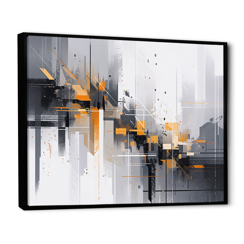 Impression sur toile encadrée orange orange et gris Sripes I, H 34 po x l 44 po x P 1,5 po, Cadre flottant noir