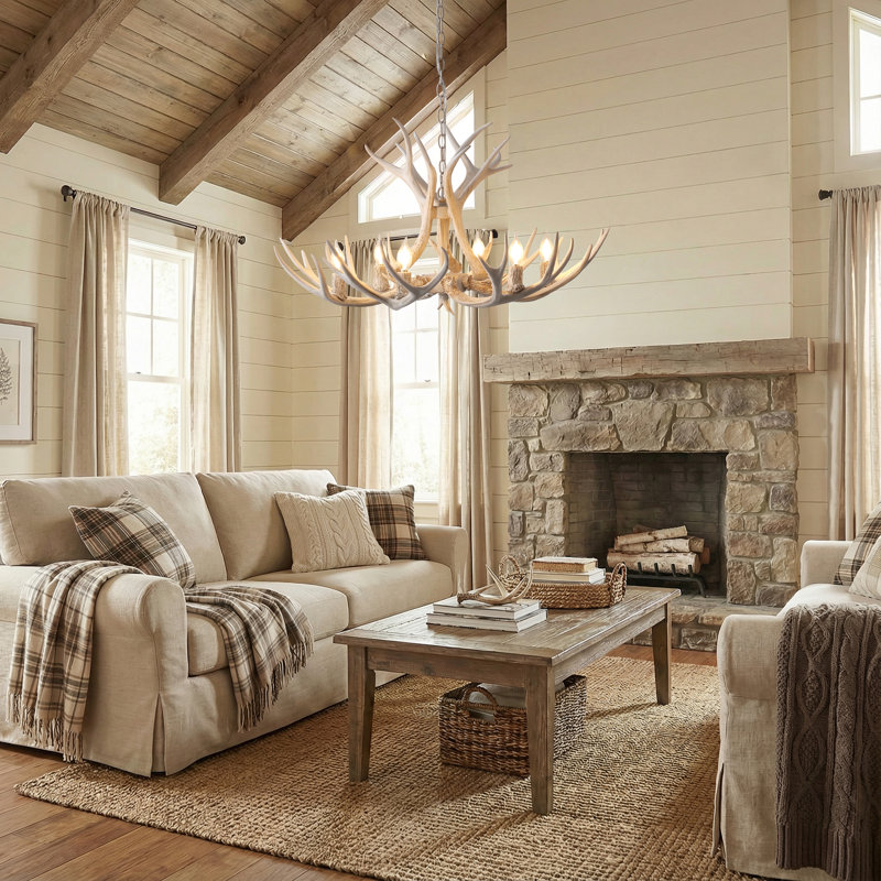 Lustre Rohrbach, H 19 po x l 33 po x P 33 po, Beige