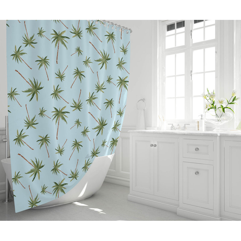 Summer Lemon Ultra-Thin Lightweight Shower Curtain, Cloud Blue/Green Floral