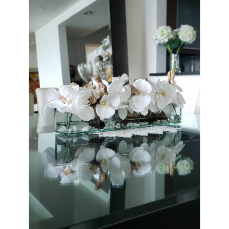 Arrangement floral orchidées dans un pot, H 12 po x l 12 po x P 6 po, Blanc