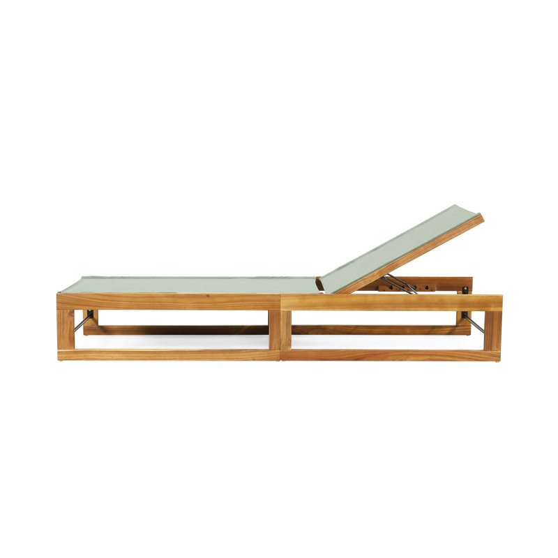 Arvada Outdoor Wood Chaise Lounge, Mint Green Mesh/Teak Frame, 1