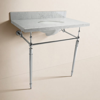 Kingston Brass Edwardian 36-Inch Carrara Marble Console Sink with Brass Legs (8-Inch, 3-Hole)