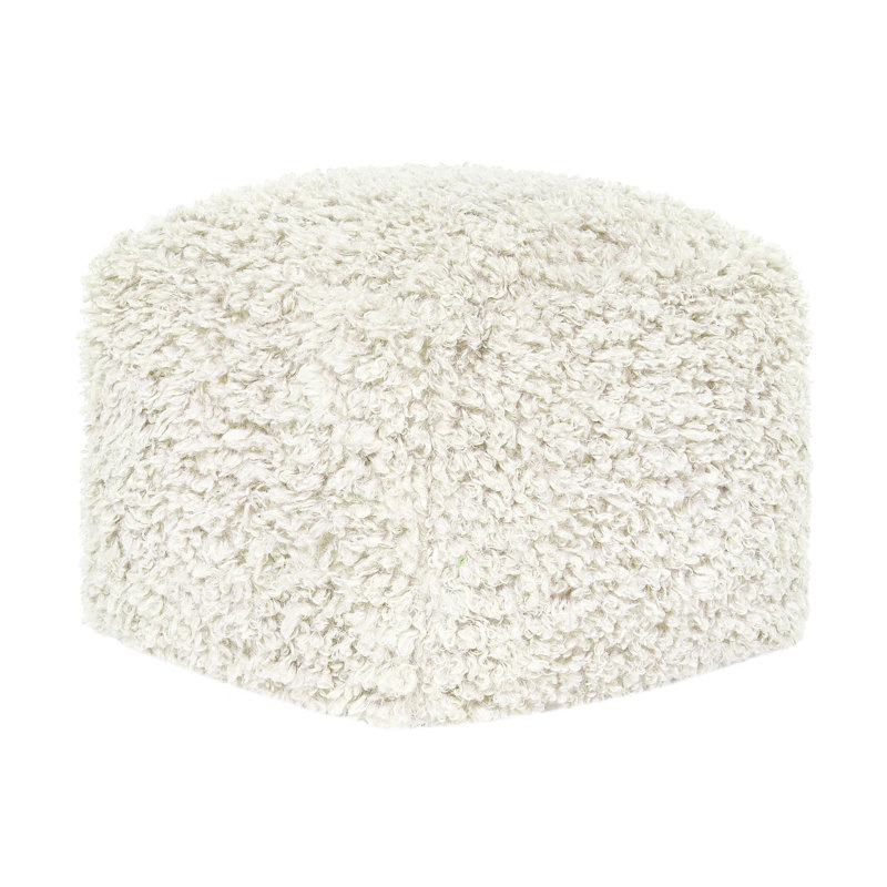 Carters 18" Faux Wool Shearling Ivory Floor Cushion Pouf