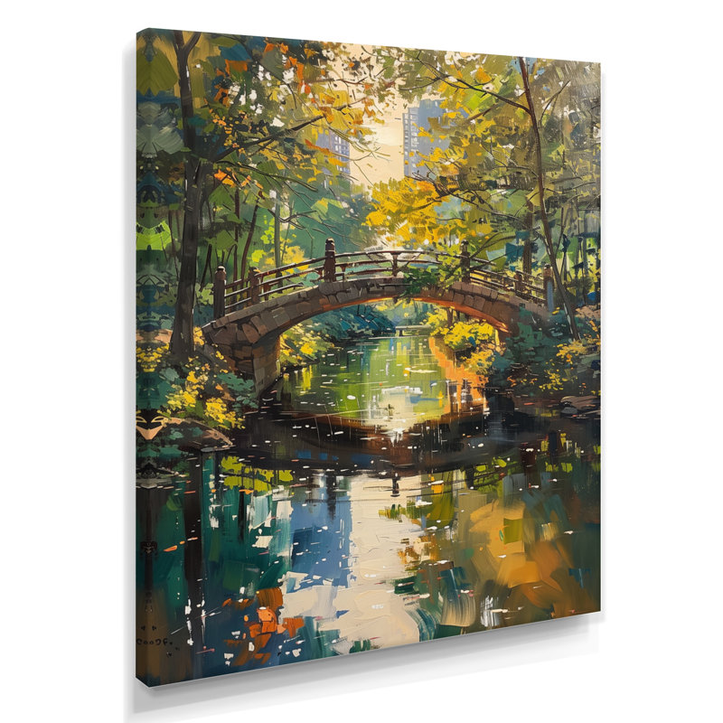 Décoration murale pont jaune jaune vert automne urbain, Toile tendue, 32" H x 24" W