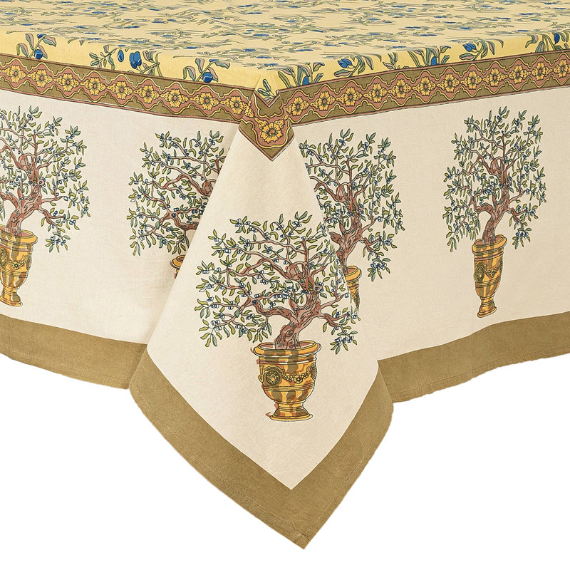 Dyess Olive Tree Tablecloth, 71" x 142", Gold-Blue