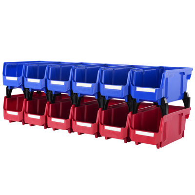 12 Stackable Bins, 11-Inch X 5-Inch 5-Inch, Blue/Red, For Kitchen And Closet Blue/Red Plastic Storage Hanging, Pantry