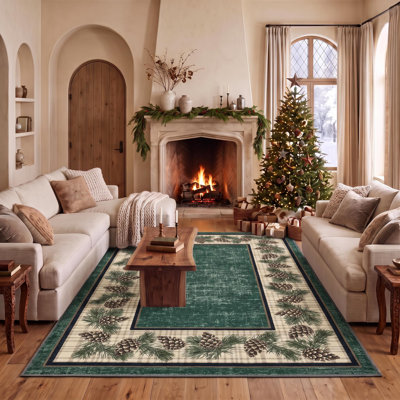 Tapis rustique à carreaux de houx et de baies de Noël