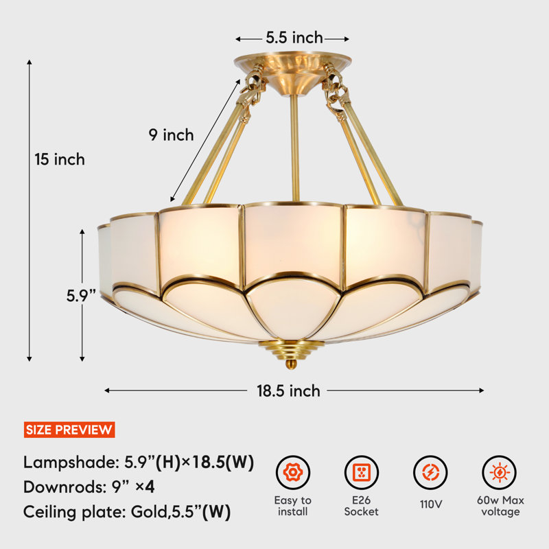 18.5" 4-Light Dimmable Gold Geometric Flush Mount Pendant Light